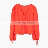 2017 Newest Style Factory Directly Produce Flowy Fluted Hem Button Front Blouse thumbnail-2