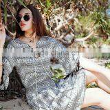 Summer Dress for Women New National Style Printing Dresses With Ropes Short Sleeve V-neck Elegant Beach Dresses thumbnail-5