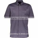 Men Customized Classic Hided Buttons Plain Grey Short Sleeve Shirt Wholesale thumbnail-1