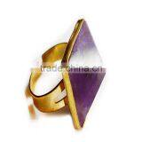 Pyramid Crystal Natural Stone Amethyst Pendant Ring thumbnail-1