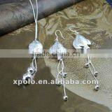 925 Sterling Silver Carving Fish Pendant Tassel Necklace And Earring Sets