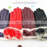 Fashion High Quality Fake Fox Fur Cuff Sheepskin Gloves Women Cute Winter Leather Driving Gloves