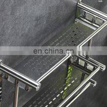 Hot Two Tier Wall Mounted Bathroom Rack Bathroom Shelf Stainless Steel Towel Rack Hanging Rack Shampoo Storage Organizer w Hook thumbnail-5