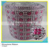 Wholesale Plastic Trimming Rhinestone Mesh Ribbon With Four Heart Design thumbnail-3