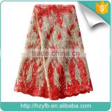 New designs french net tulle lace with stones red green tulle lace embroidered fabric for party dress