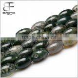 Natural Moss Agate Barrel Drum Rice 8*12mm Semi-Precious Gemstone Jewelry Making Loose Beads thumbnail-1