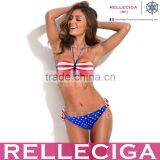 Unforgettable Patriotism - RELLECIGA Sports-Cheeky National Flag Pattern Push-Up Halter Top Bikini Set Swimwear
