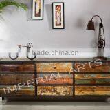INDIAN IRON BASE RECYCLE WOOD 9 DRAWER CHEST, HOME FURNITURE thumbnail-1