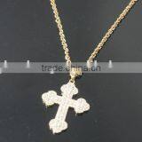 Factory Price Golden Rhinestone Cross Christian Religion Symbol Alloy Necklace thumbnail-2