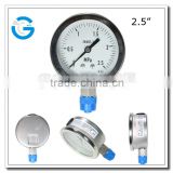 High quality all stainless steel industrial iso certified pressure gauge with bottom mount
