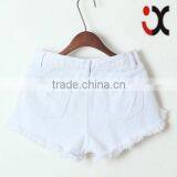 High Waist Four Button Distressed Denim Shorts in White JXA088 thumbnail-2