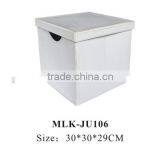 White Office&home Leather Storage Basket Box With Lid thumbnail-1