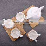 Ceramic Porcelain Espresso Coffee Cup & Wood Saucer Sets thumbnail-5