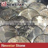 Wooden White Polished Large Fan Shape Fish Scale Marble Tile Mosaics thumbnail-6