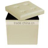 Cube Storage Ottoman Foldable Collapsible Faux Leather Footrest Stool Seat Coffee Table Beige thumbnail-2