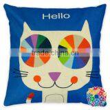 Cute Cat Patterns Printing Linen Cloth Fabric Pillow Cover Wholesale