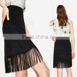 Wholesale Custom Manufacturer Faux Suede Skirt With Fringe Midi Skirts With Tassel Details High Quality thumbnail-1