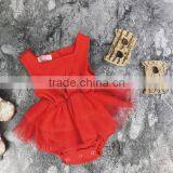 Solid Red Muslin Bodysuit Baby Girl Rompers Tutu Skirt Bulk Sale Baby Jumpsuit Design Pictures thumbnail-1