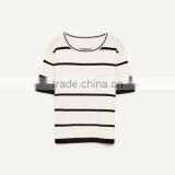 Clothes for Women Printed Striped White and Black Short Sleeve thumbnail-3