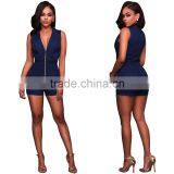 Guangzhou Supplier Wholesale Fashion Romper Summer Sexy Denim Jumpsuit Women With Zipper thumbnail-1