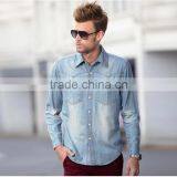 100% Cotton Fashion Style Men Fit Washed Denim Casual Shirt thumbnail-1