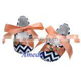 Baby Girls Navy Blue Chevron LIttle Pink Flower Peach Ribbon Bow Crib Shoes 0-18M thumbnail-1