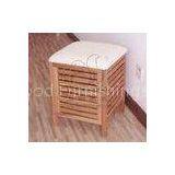 Natural Walnut Solid Wood Bathroom Furniture , Upholstered Storage Stool