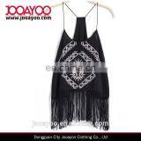 Fashion Women Ladies Black Spaghetti Strap Embroidered Tassel Vest Tank Top thumbnail-1