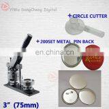 Free Shipping High Quality 3" 75mm Badge Button Maker Machine +Circle Cutter+200 Sets Metal Pinback Supplies