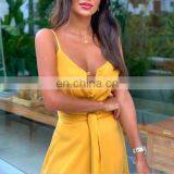 2020 Summer New Women's Personality Button V-neck Stitching Suspender Dress Factory Direct thumbnail-5