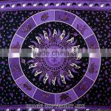 Indian Tapestry Cotton Bedding Bedsheet Purple Color Sun Horoscope Zodiac Print Wall Hanging Tapestries Throw Mandala Print thumbnail-5