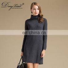 Wholesale 100% Cashmere Turtleneck Long Dress Solid Color Women's Casual Sweater for Winter Knitted OEM Service thumbnail-3