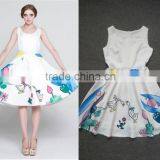 Name branded 2014 best selling cute cartoon printed sleeveless knee-length fancy dress for pretty girls wholesale I17065