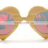 Popular Love Shape Nature Bamboo Sunglasses With Gold Lens thumbnail-1