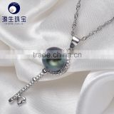 S925 silver necklace 8--9mm tahitian black pearl jewellery pendant