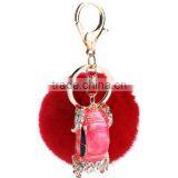 Fashion Rhinestone Car Accessory Keychain With Rabbit Fur Ball thumbnail-2