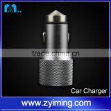 Zyiming Newest Design Stainless Steel Car Charger 2 Port 5V 3.1A Dual Usb Car Charger Adapter for Mobile Phone