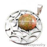 Hot Sell Unakite Stainless Steel Natural Stone Pendant