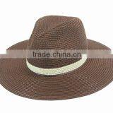New Cheap Fashion Wholesale Ribbon Striped Dark Brown Paper Panama Custom Partyhot Uniex Straw Hat thumbnail-2