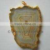 Yellow Banded Agate Natural Design Electroplated Slices Pendants thumbnail-2