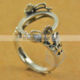 13*17.3mm 925 sterling silver antiqued silver vintage style oval flower bezel ring base blank supplies DIY findings 1223071