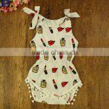 Wholesale Newborn Infant Baby Clothes Girl Romper Plain Custom Print Navy Dark Blue Onesie Pom Poms Lipstick Bubble Rompers thumbnail-5