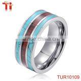 Fashion Tunsgten Wedding Bands Rings Inlay Turquoise and Wood thumbnail-1