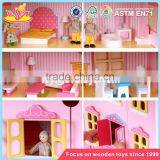 Wholesale Pink Delicate Kids Wooden Dollhouse Beautiful Children Wooden Chic Dollhouse for Sale W06A029 thumbnail-4