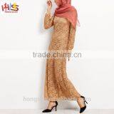 Muslim Lace Overlay Long Sleeve Islamic Kaftan Abaya Maxi Dress New Model Abaya in Dubai HST7733 thumbnail-6