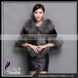 CX-B-M-05C Genuine Whole Skin Mink & Fox Fur Shawl/Bridal Dress