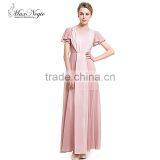 Maxnegio Fashion Pink Maxi Patchwork Chiffon Eveing Dress With Ruffle Women Dress thumbnail-1