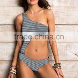 Ladies Fashion Side Cut Out Stripe One-piece Swimwear thumbnail-1