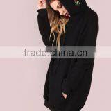 Oversized Custom Logo Embroidery Longline Hoodies Dress Hood Sweatshirt 100 Cotton Black Pocket Front Embroidered Hoodies thumbnail-6