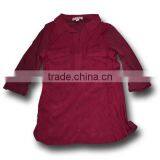 Wine Red Viscose Roll-up Sleeve Shirt for Girls thumbnail-1